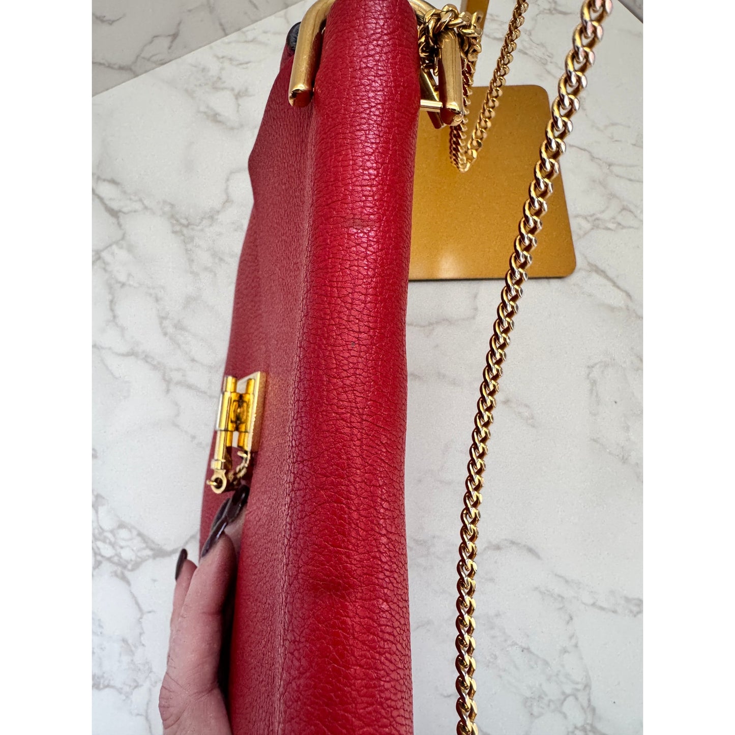 Chloe Drew Leather Saddle Crossbody Bag in Red