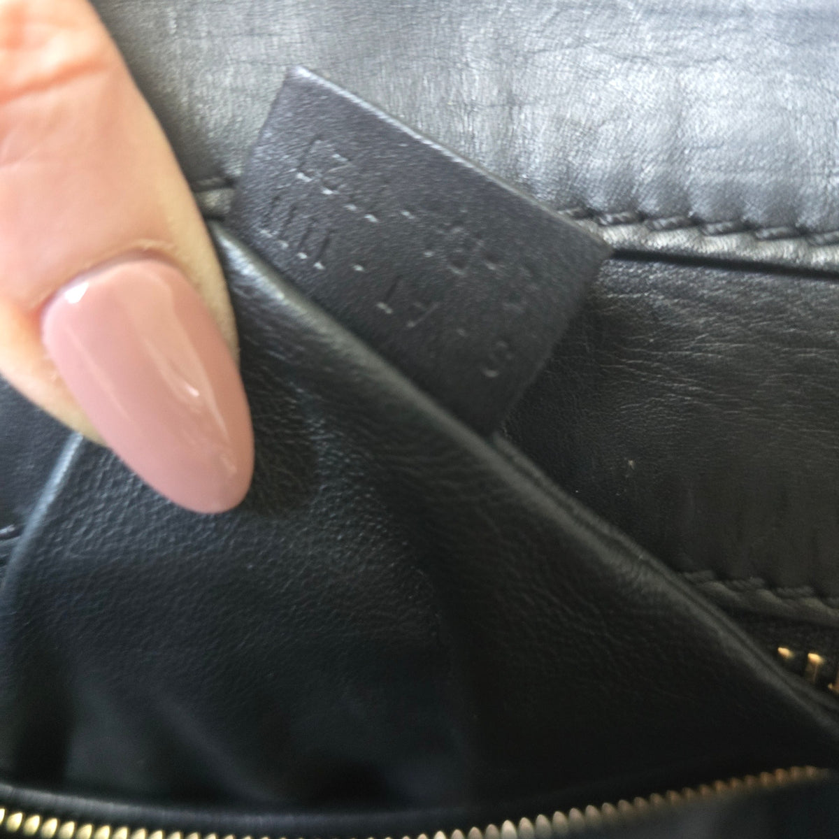 CELINE Mini Luggage Tote Canvas Black Leather Handbag