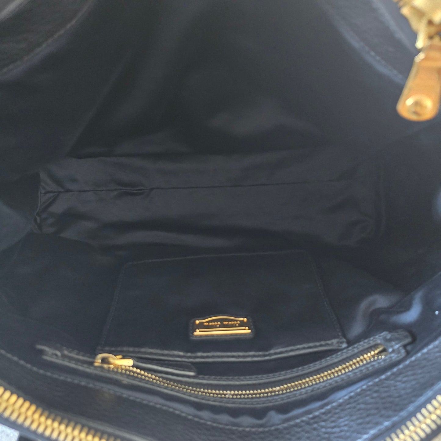 Miu Miu Black Vitello Caribu Leather Double Zip Large Tote Bag Gold
