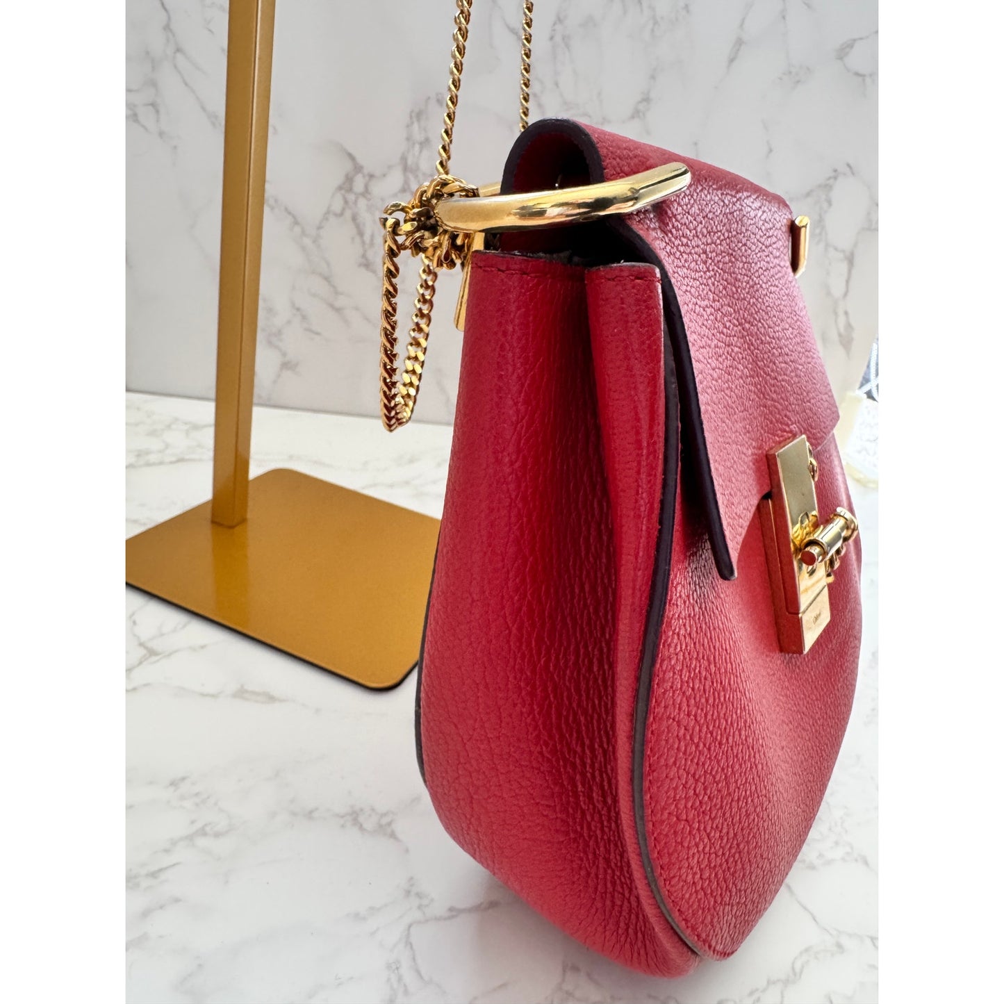 Chloe Drew Leather Saddle Crossbody Bag in Red