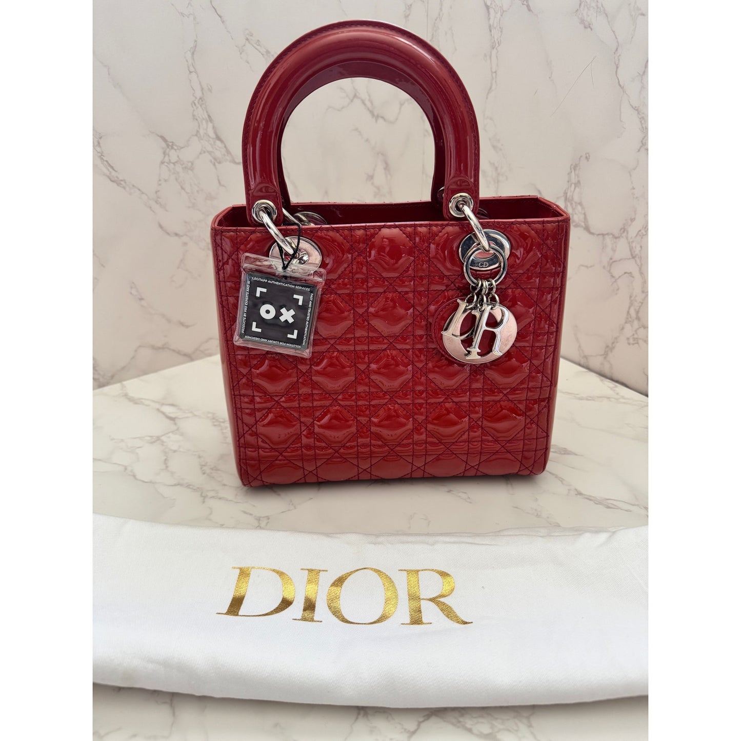 Christian Dior Red Lady Dior Cannage Patent Leather