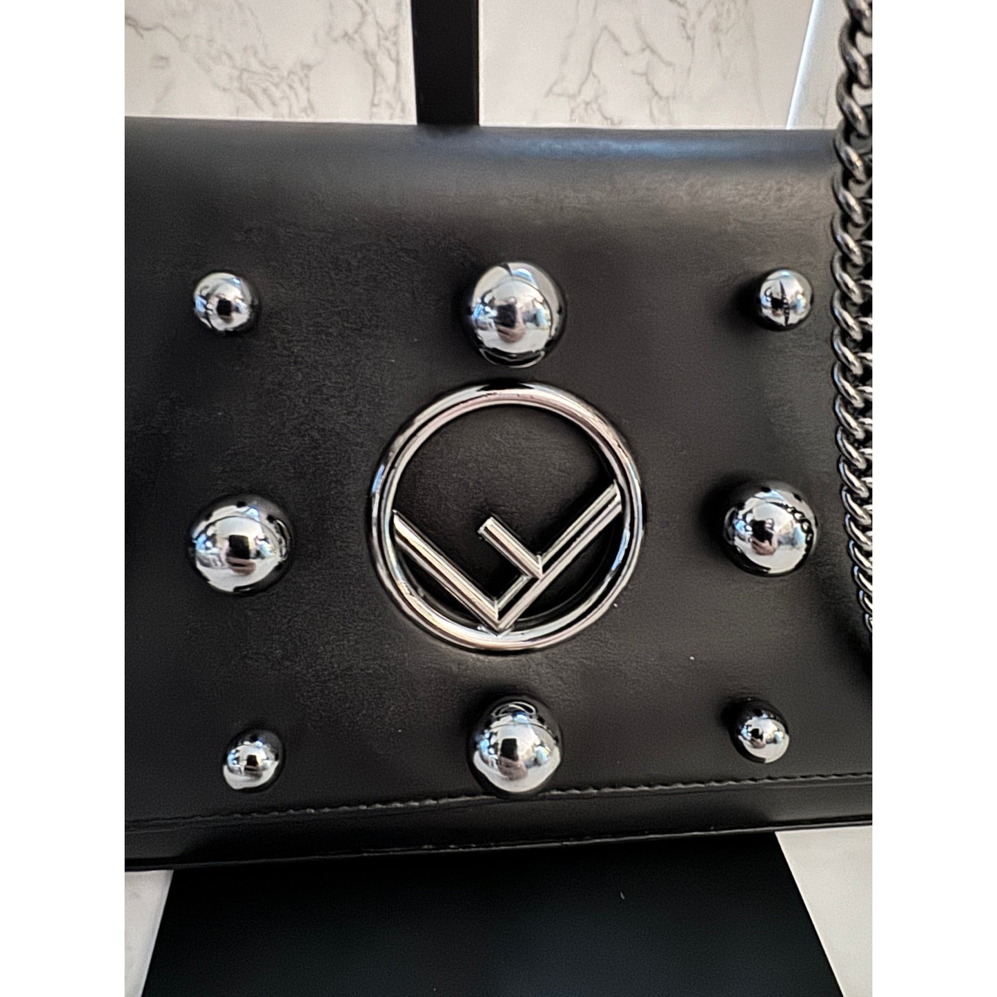 Fendi F Logo Liberty Pearl Wallet on Chain