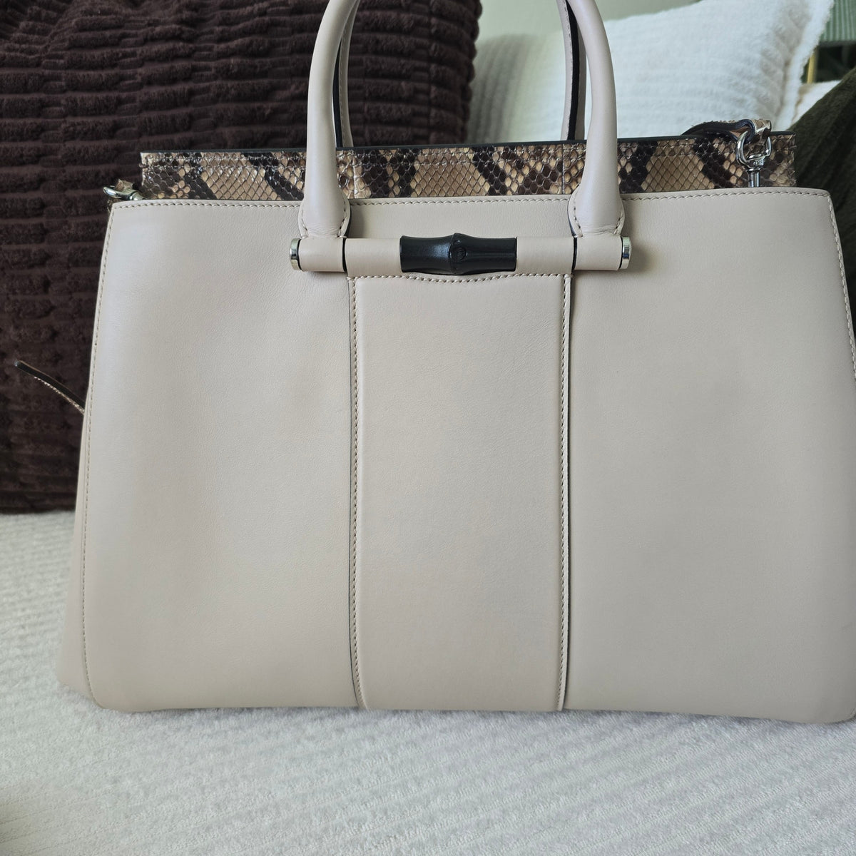 Gucci Beige Leather & Python Lady Bamboo Set + COA/Dust Bag. Like new condition