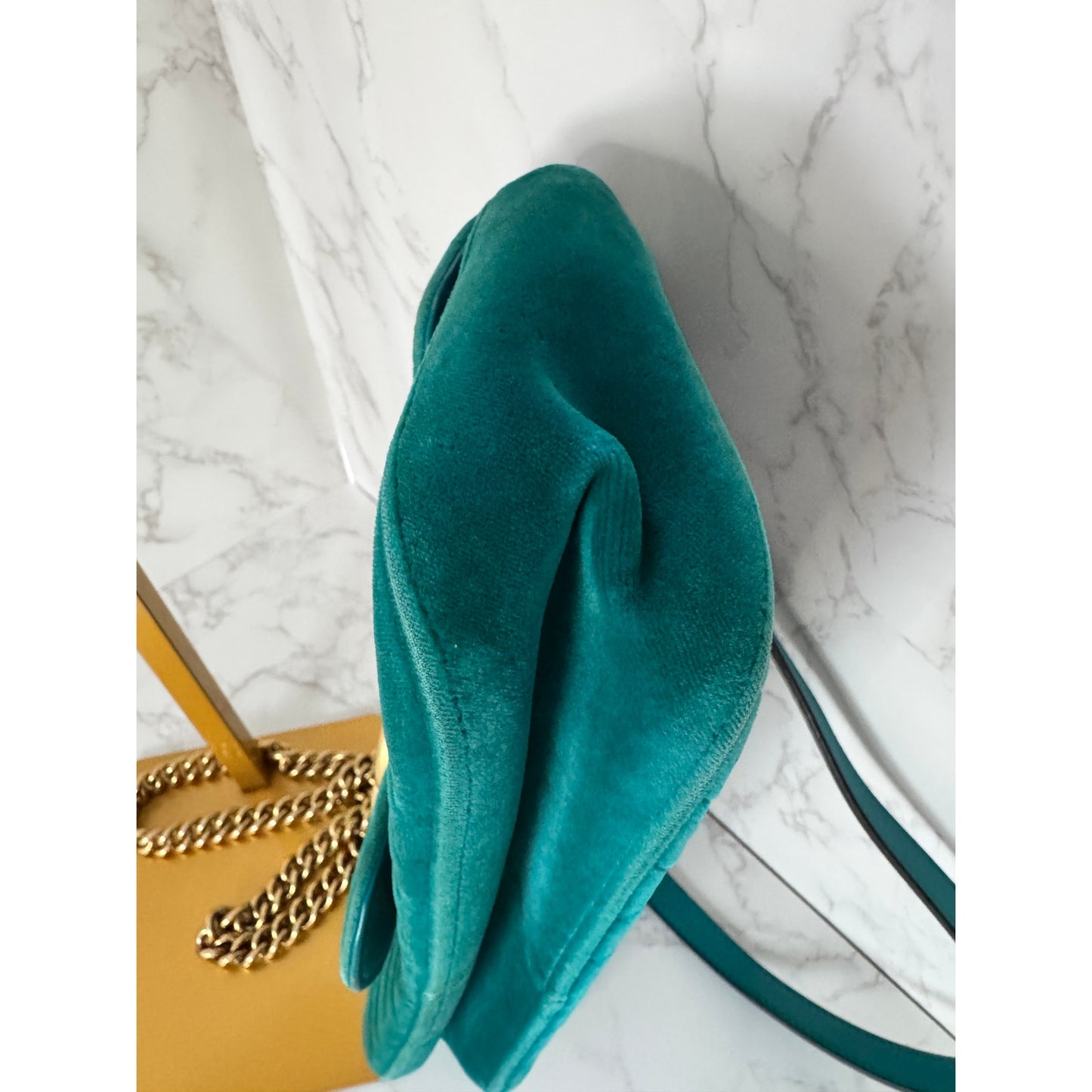 Gucci GG Marmont Velvet Shoulder Bag in a Gorgeous Green Teal Colorway
