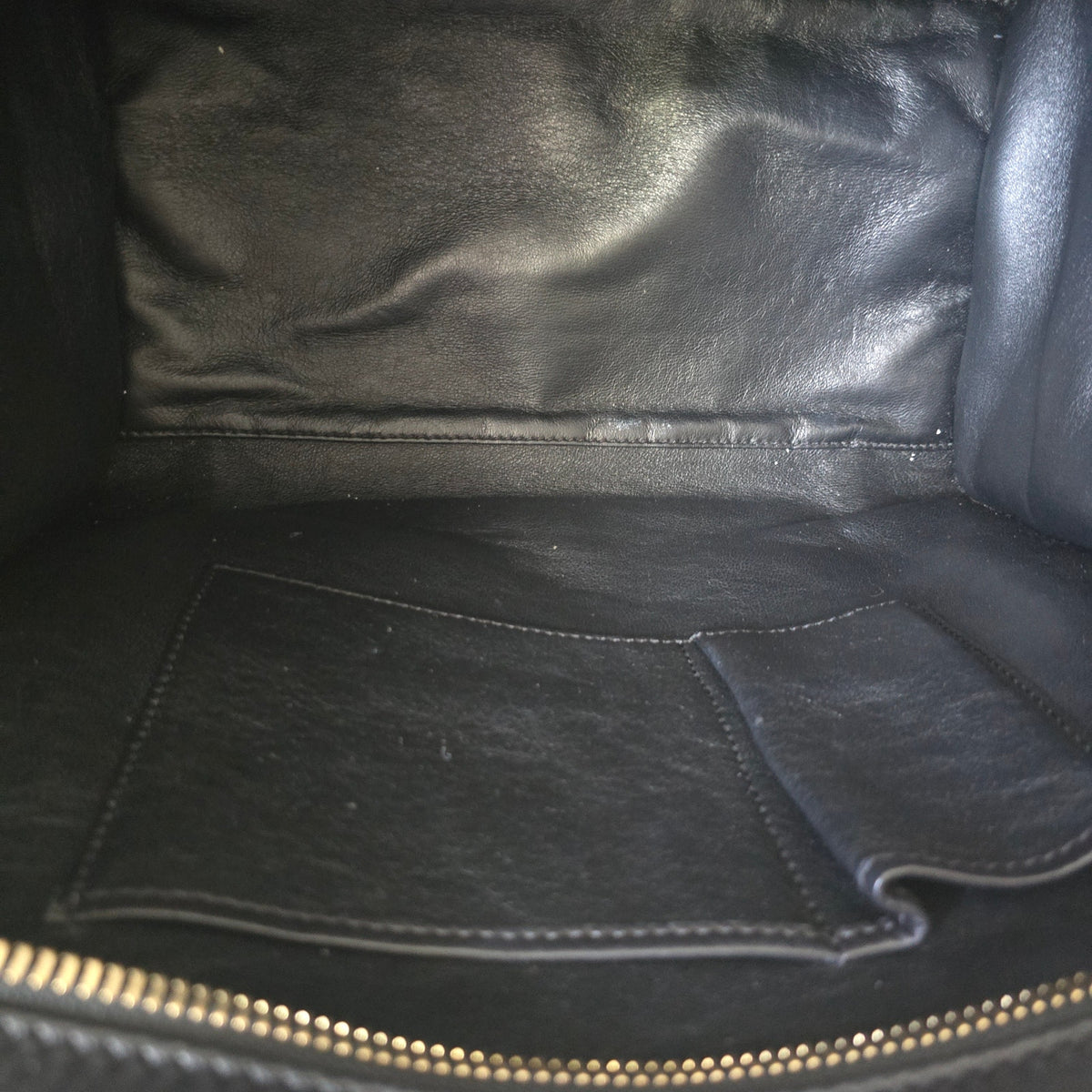 CELINE Mini Luggage Tote Canvas Black Leather Handbag