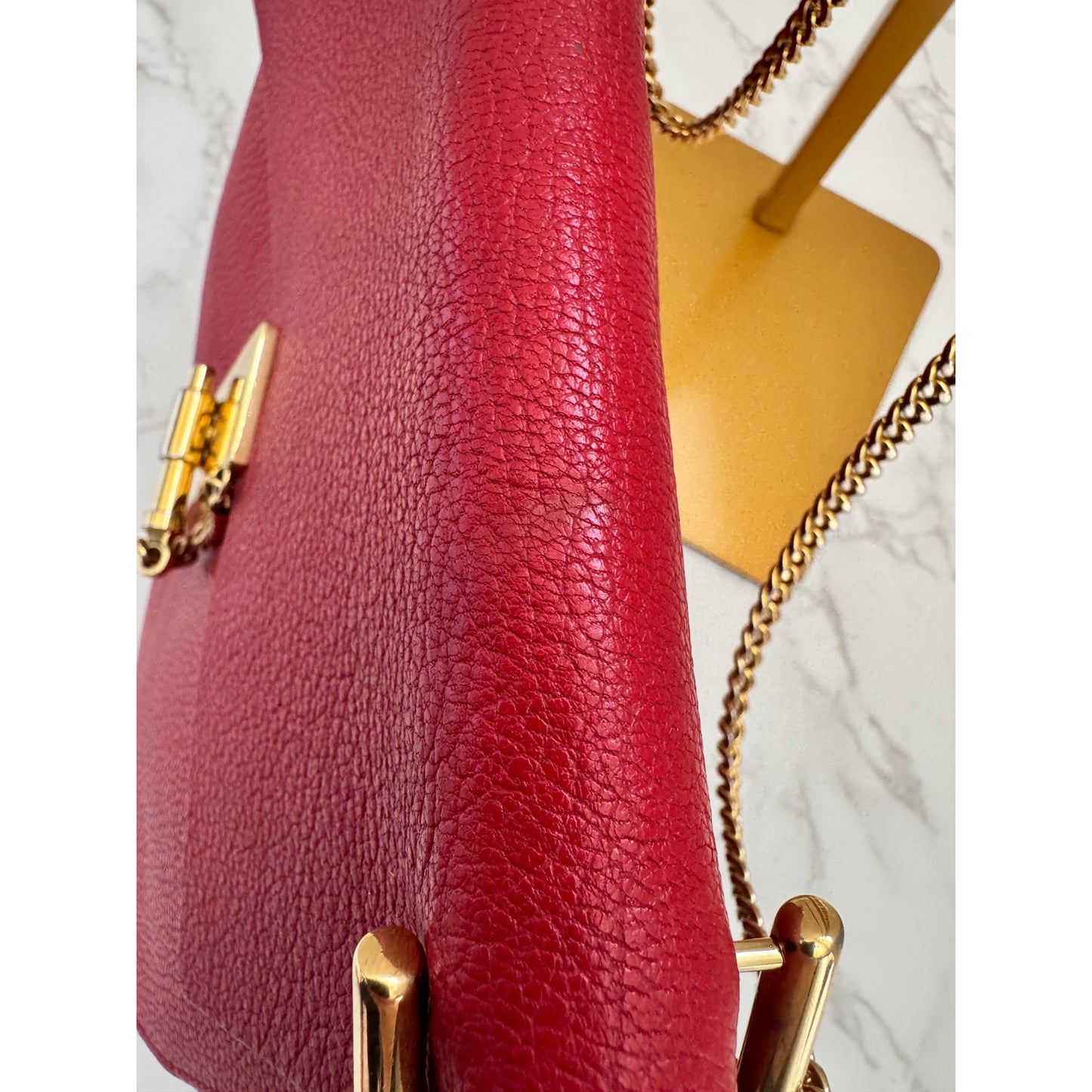 Chloe Drew Leather Saddle Crossbody Bag in Red