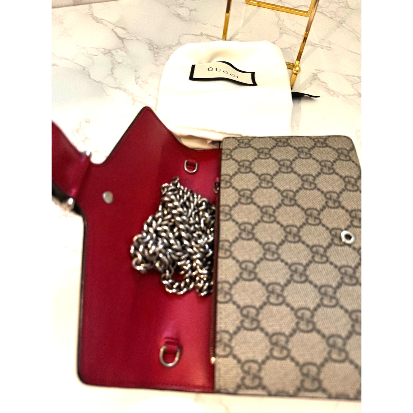 Gucci Dionysus Wallet on Chain Red & Tan Monogram with Dust Bag