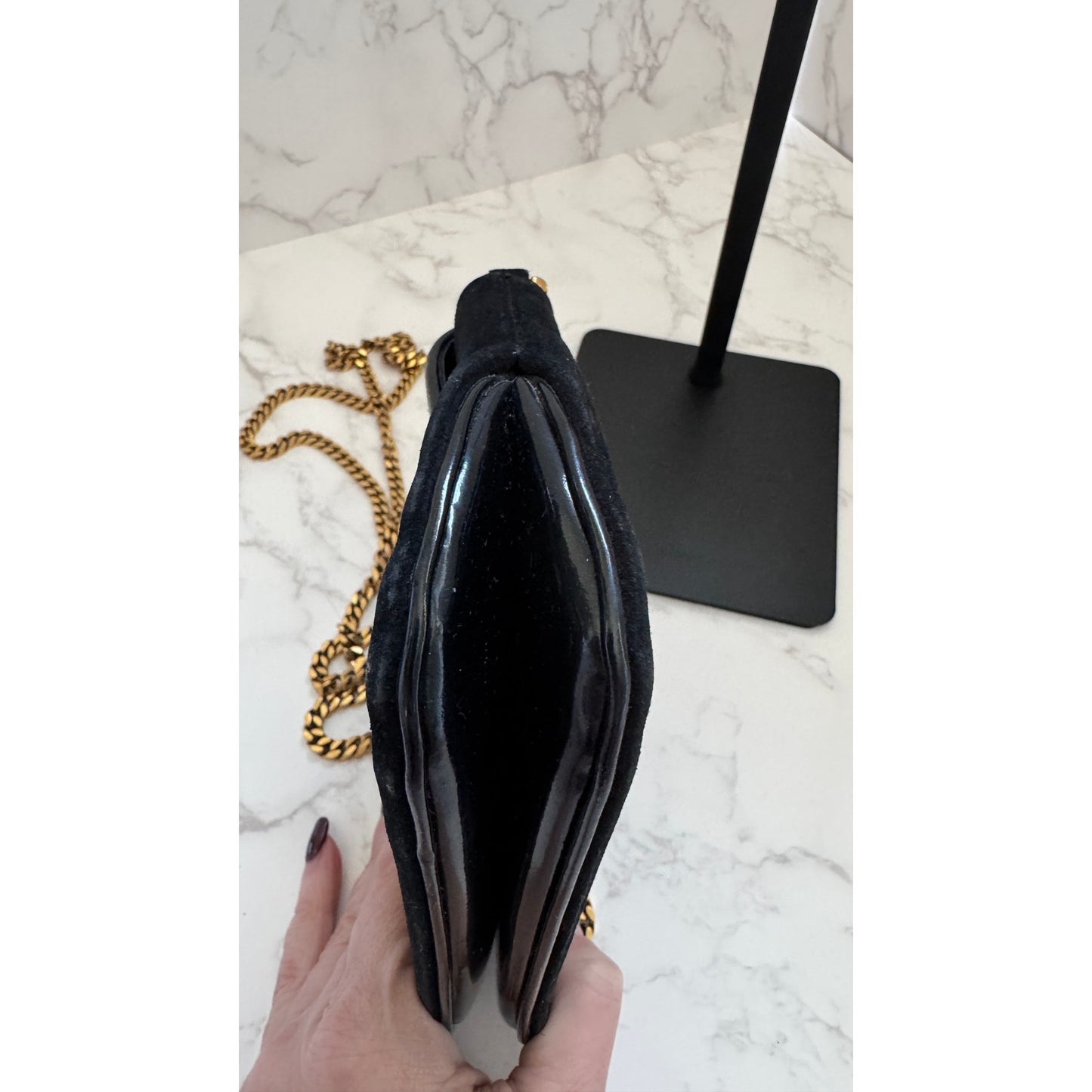 Gucci 1973 Small Chain Shoulder Bag in Black Suede