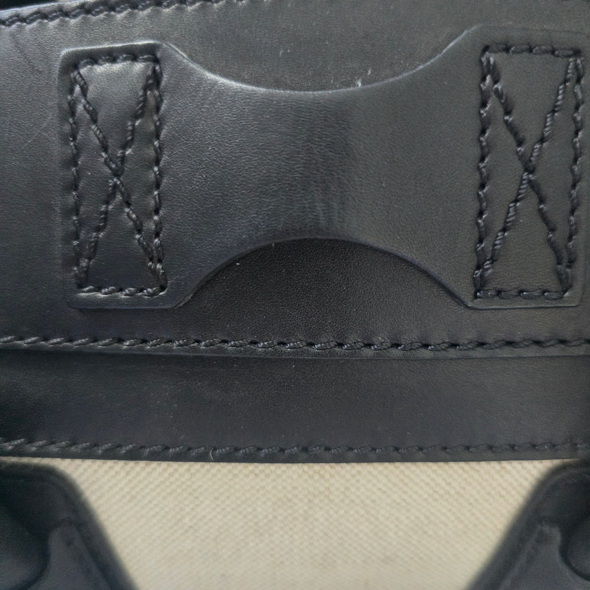 CELINE Mini Luggage Tote Canvas Black Leather Handbag