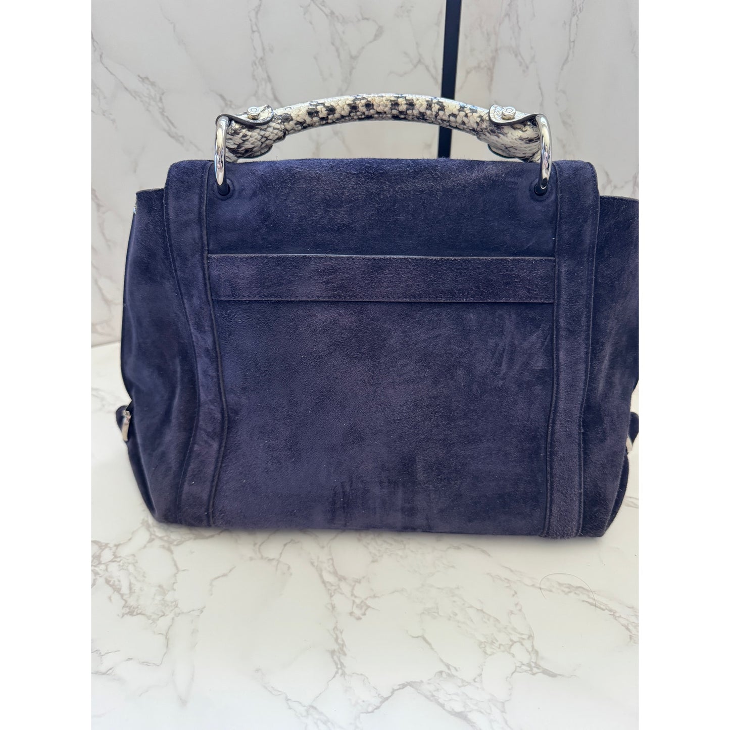 Salvatore Ferragamo Blue Suede and Exotic Python Top Handle Sophia Bag