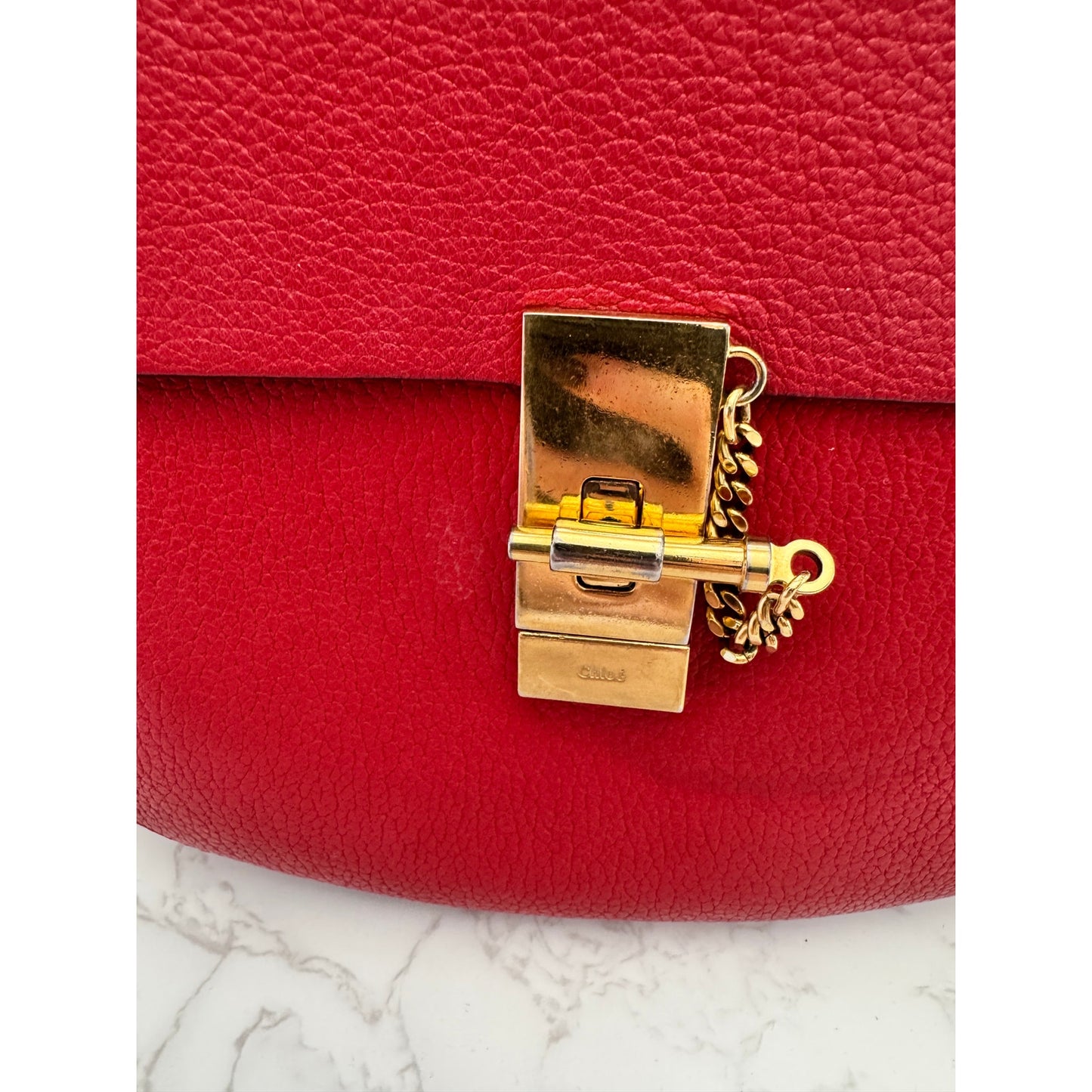 Chloe Drew Leather Saddle Crossbody Bag in Red