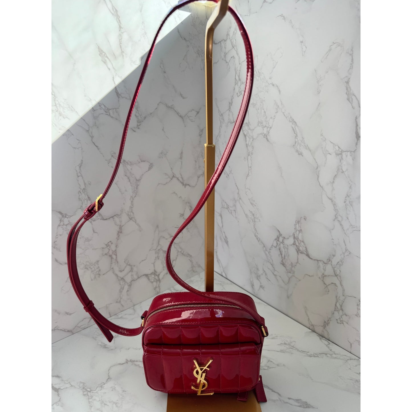 YSL Red Patent Leather Toy Vicky Camera Bag