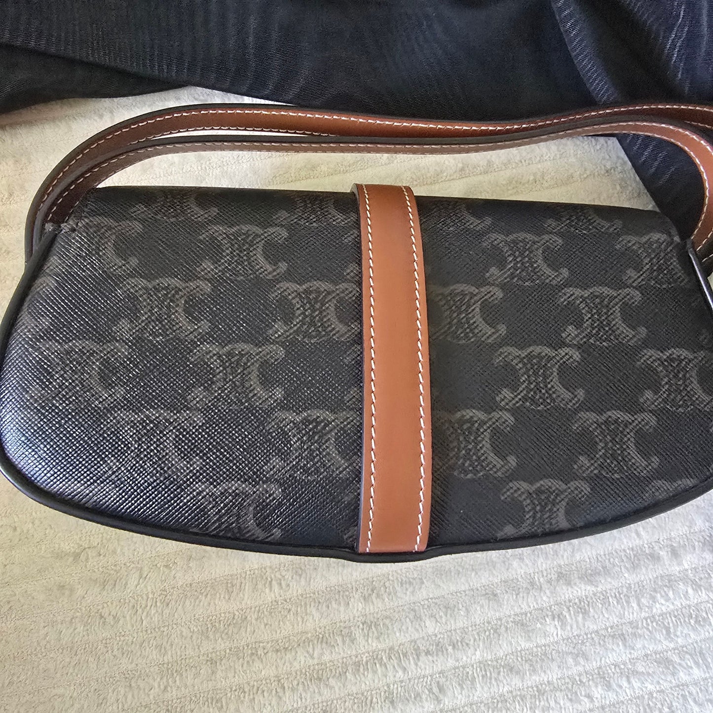 CELINE Triomphe Canvas & Calfskin Mini Tabou Clutch On Strap Bag