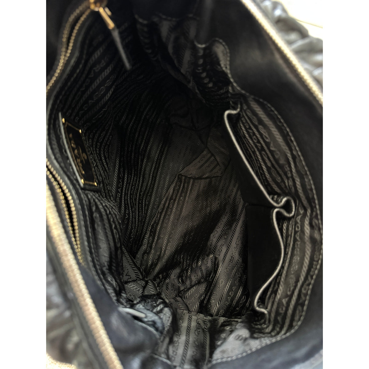 Prada Black Nappa Gaufre Ruched Leather Bag with GHW