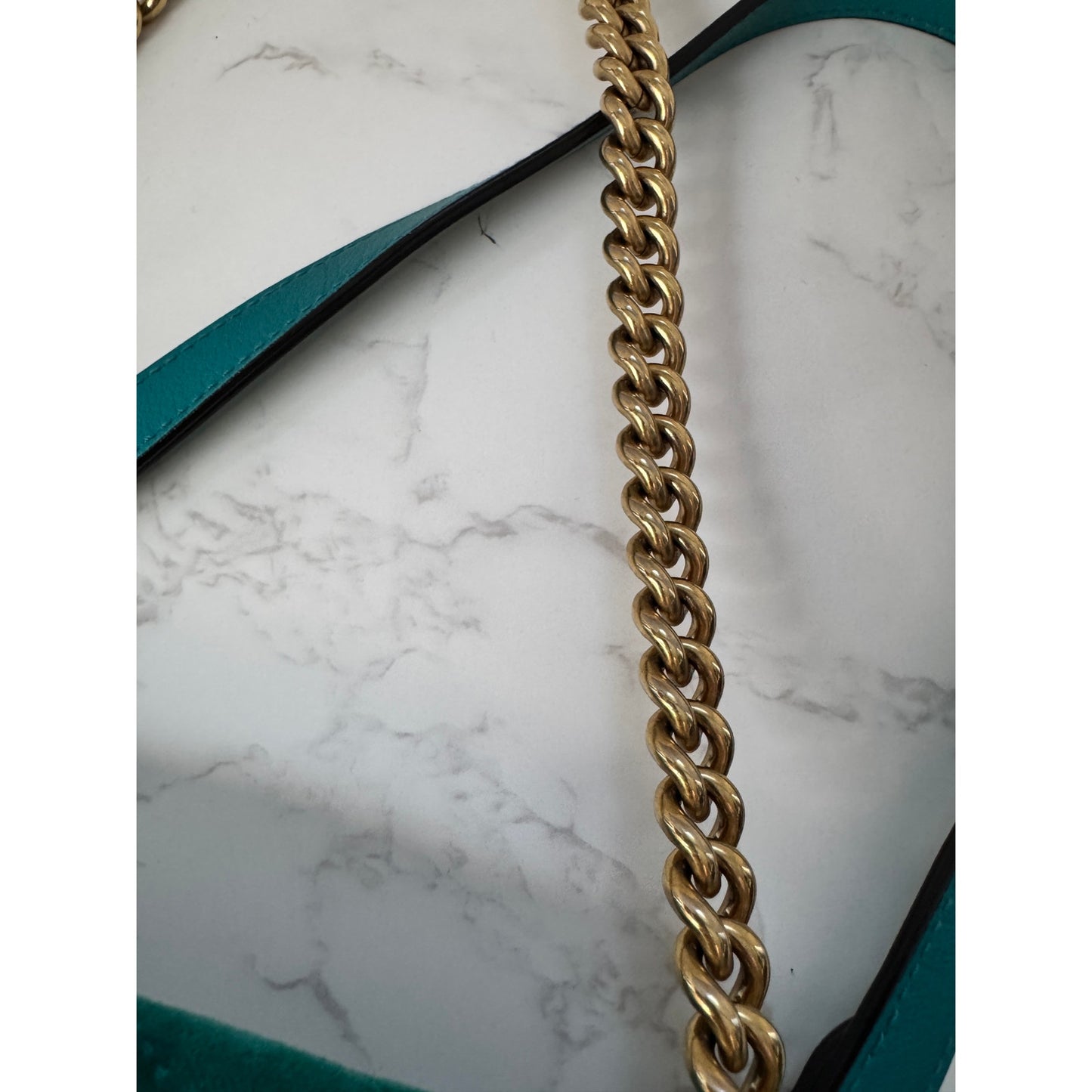 Gucci GG Marmont Velvet Shoulder Bag in a Gorgeous Green Teal Colorway