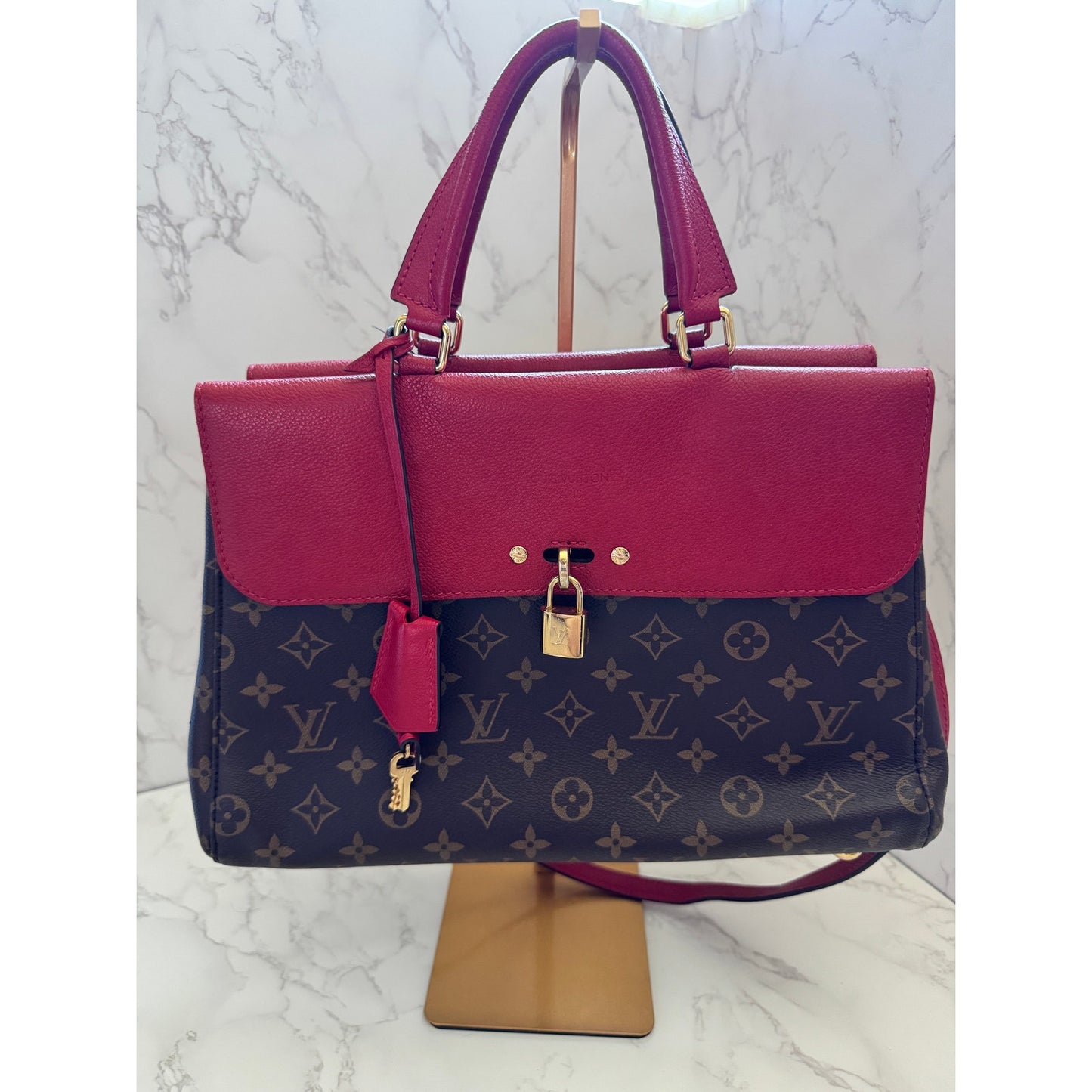 Louis Vuitton Venus Monogram Handbag with Red Cerise Leather Trim