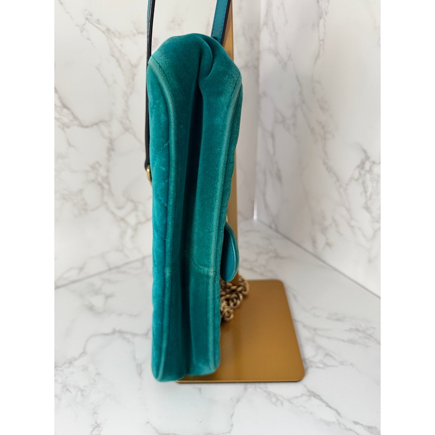 Gucci GG Marmont Velvet Shoulder Bag in a Gorgeous Green Teal Colorway