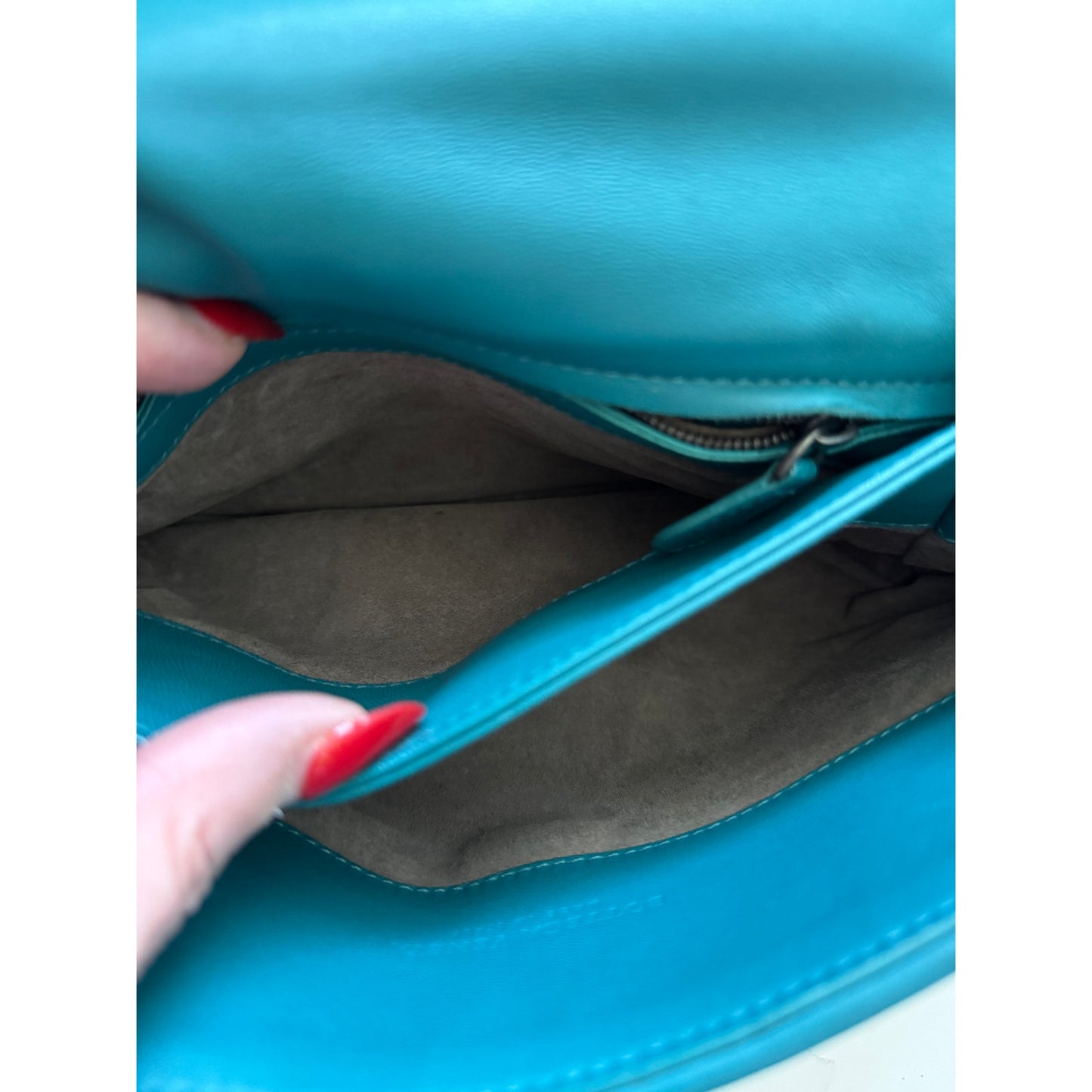 Bottega Veneta Intrecciato Olimpia Shoulder Bag in Teal Blue
