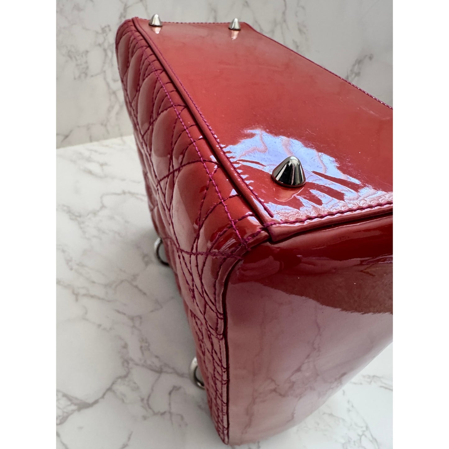 Christian Dior Red Lady Dior Cannage Patent Leather