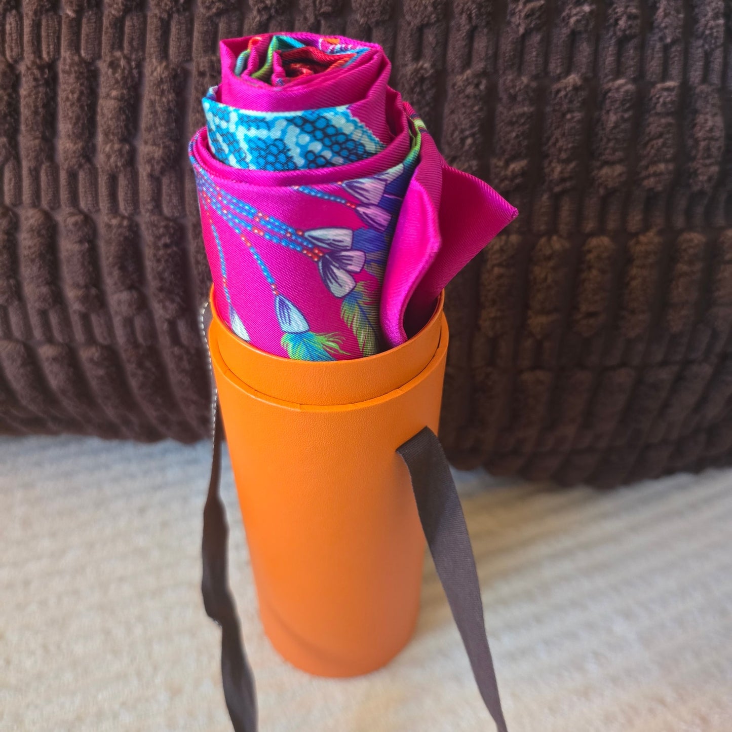 Hermes Brazil Maxi Twilly Silk Scarf NWT Fuchsia Feather Original Run