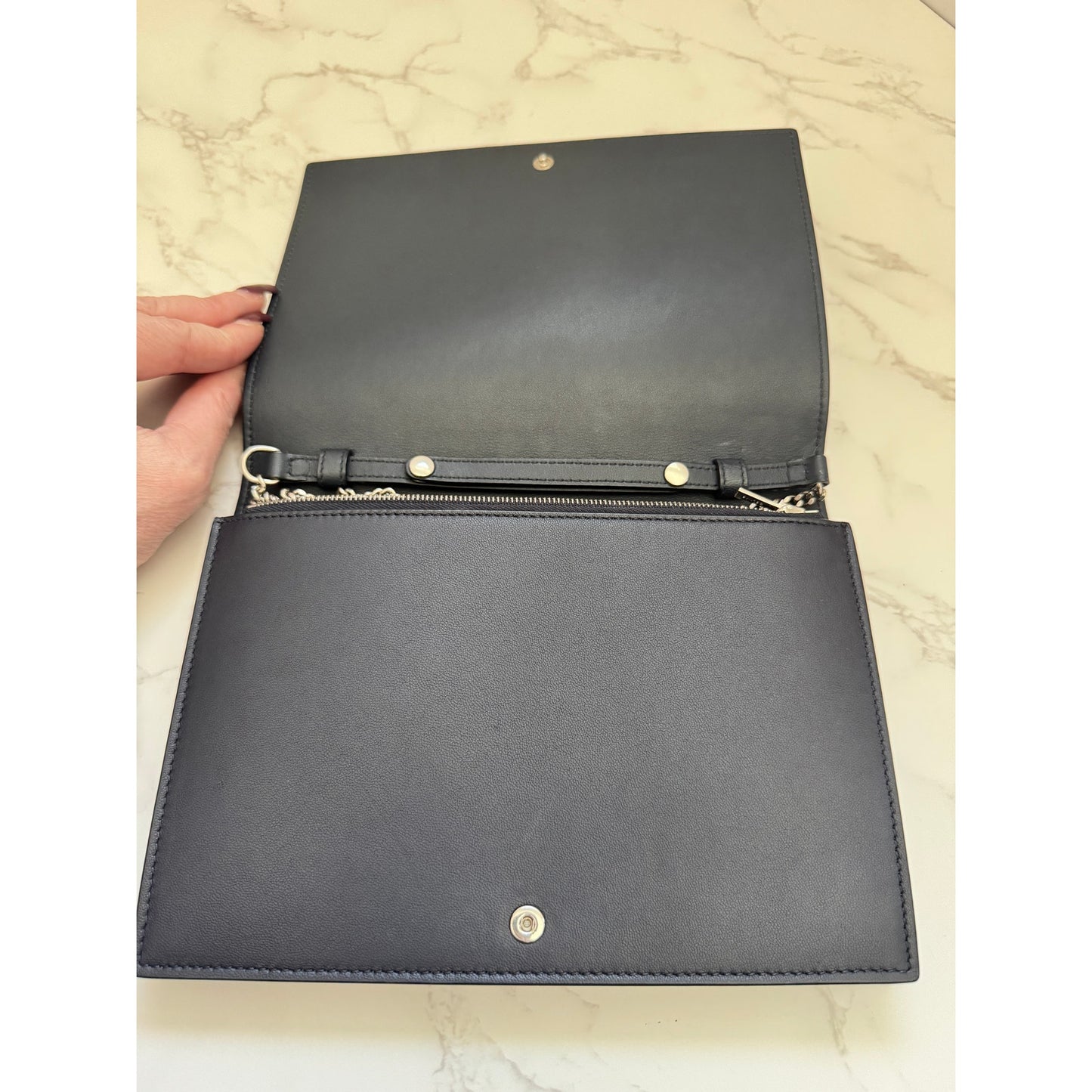 Celine Frame Evening Clutch on Chain Black or Navy Blue/Brown