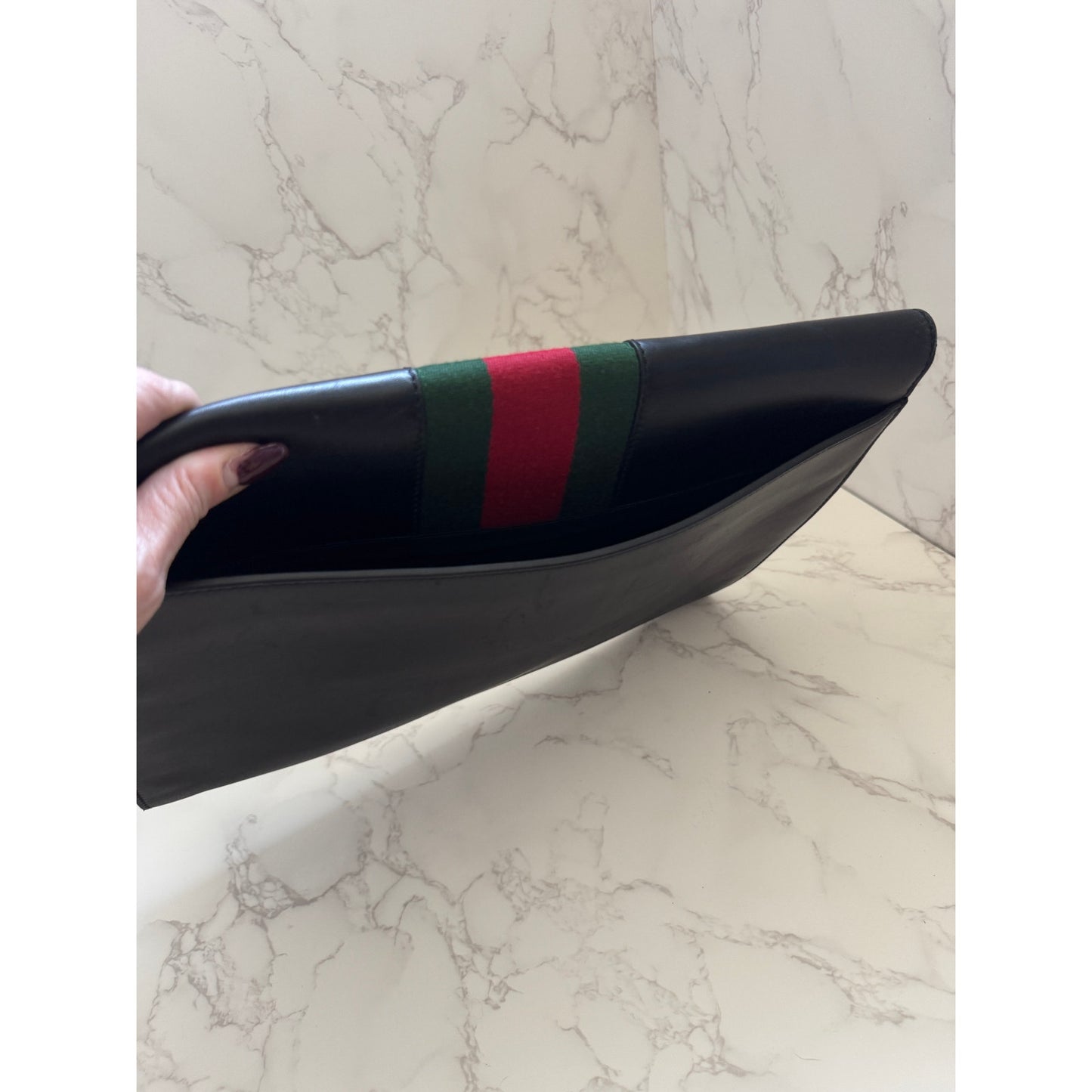 Gucci Sylvie Black Leather Maxi Clutch