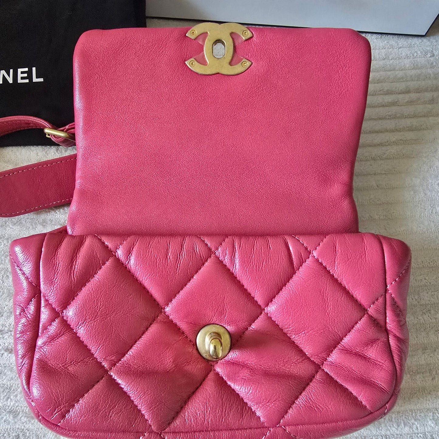 Chanel 19 Pink Quilted Lambskin Leather Waist Bag