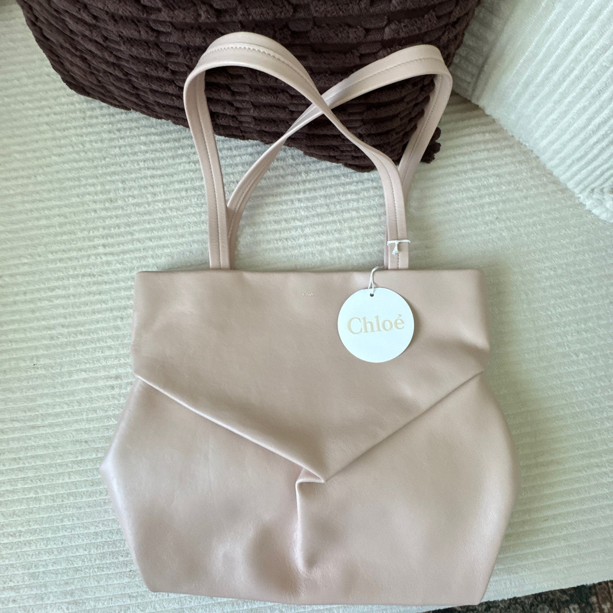 Chloé Judy Slouchy Leather Tote Bag Cement Pink Pleated NWT