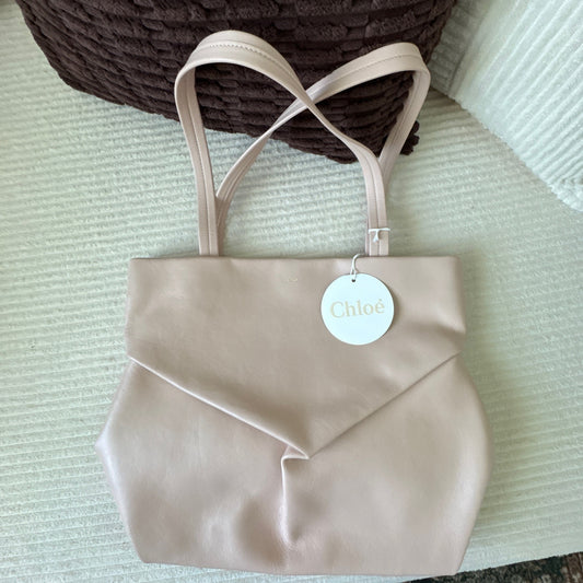 Chloé Judy Slouchy Leather Tote Bag Cement Pink Pleated NWT
