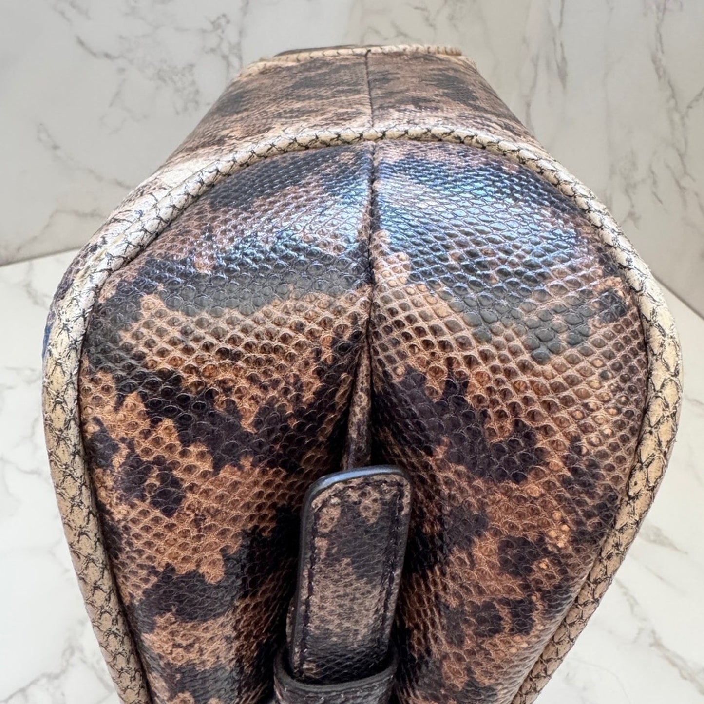 Bottega Veneta Snake Leather Shoulder Bag in Brown and Tan