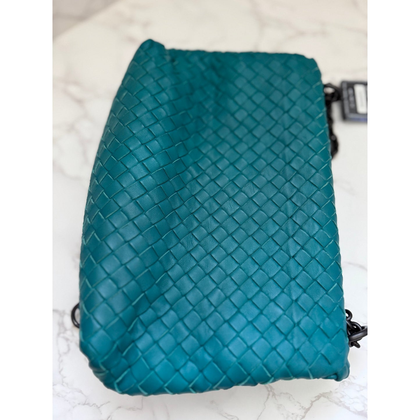 Bottega Veneta Intrecciato Olimpia Shoulder Bag in Teal Blue