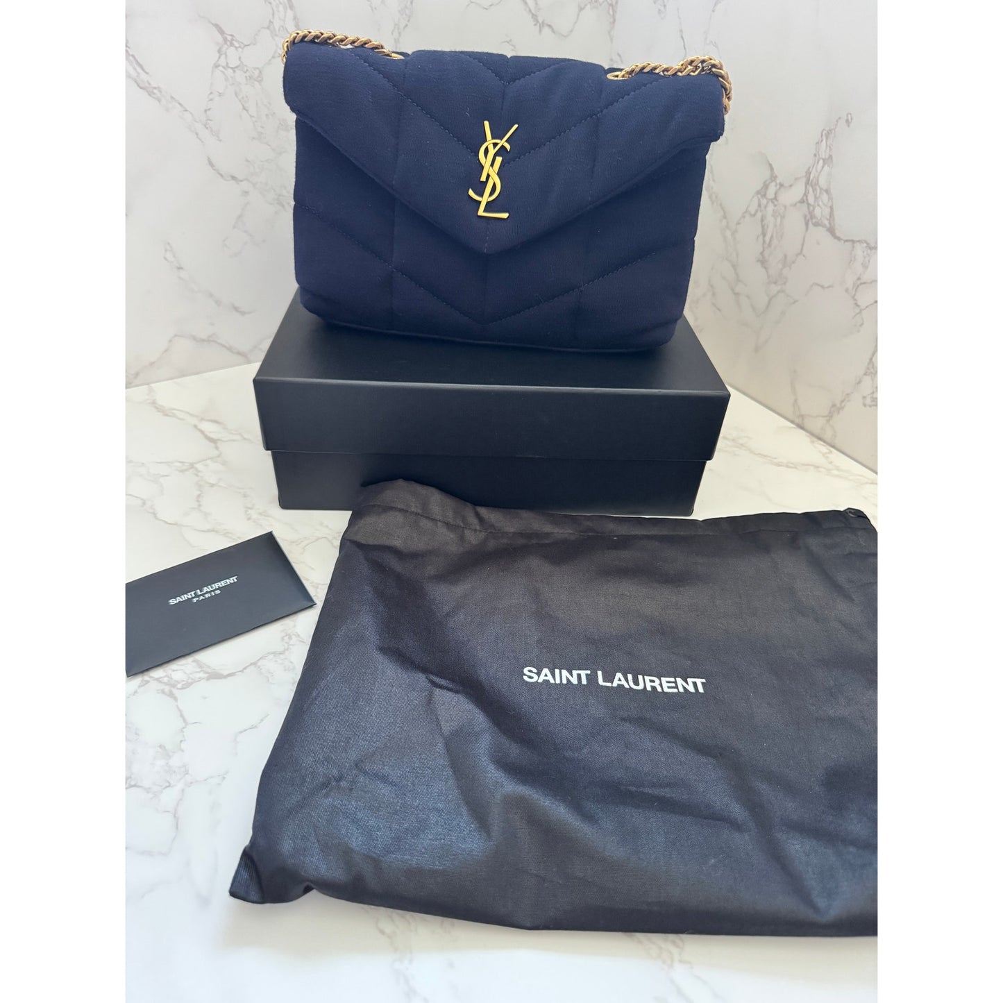 YSL Monogram Loulou Quilted Chain Bag in Navy