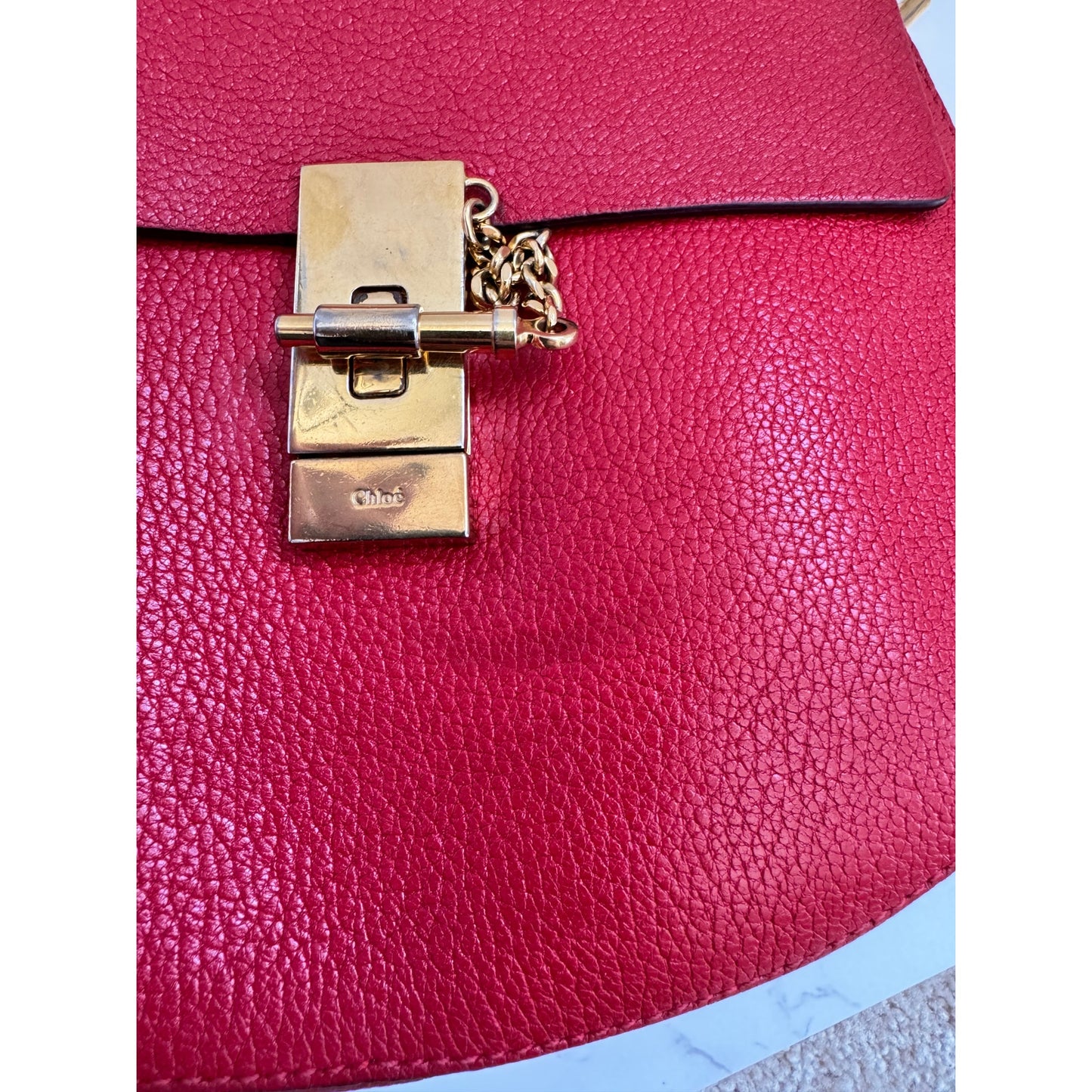 Chloe Drew Leather Saddle Crossbody Bag in Red