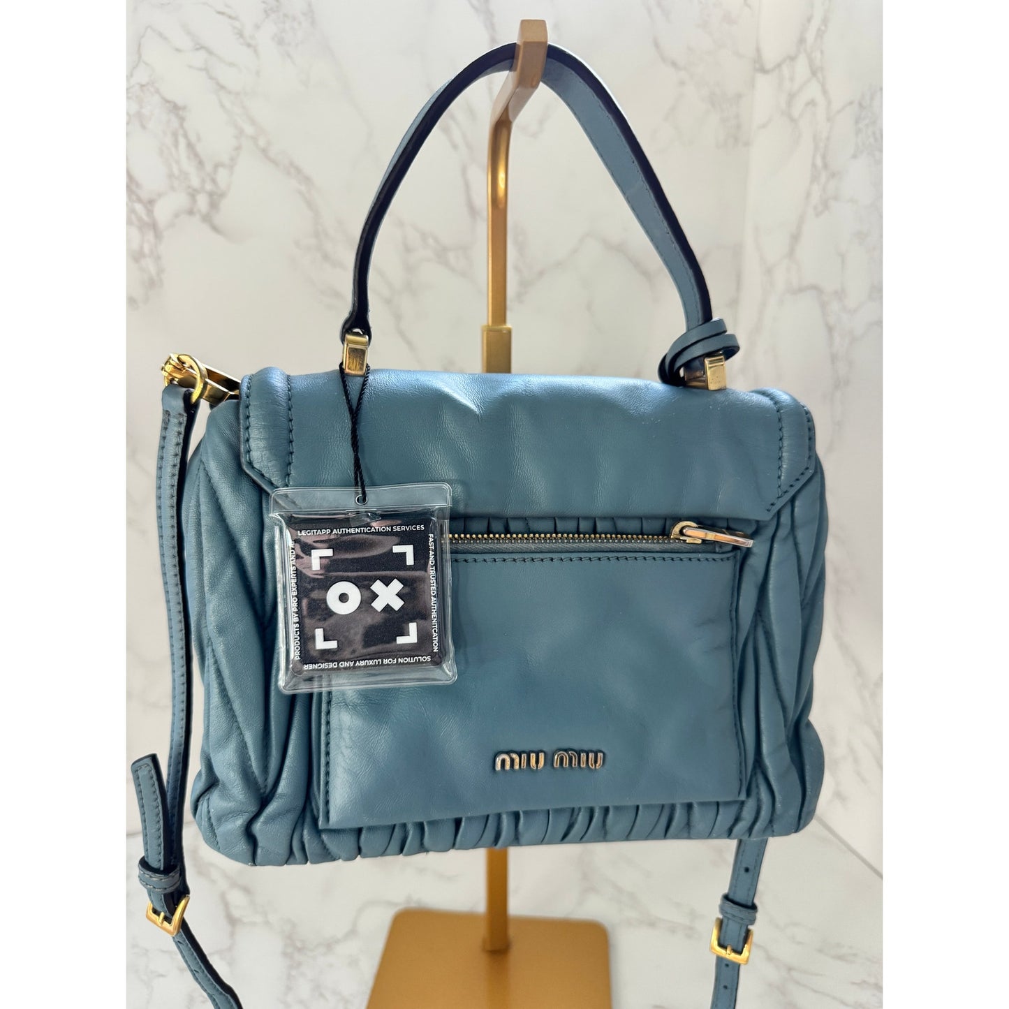 Miu Miu Matelasse Light Blue Flap Top Handle Bag