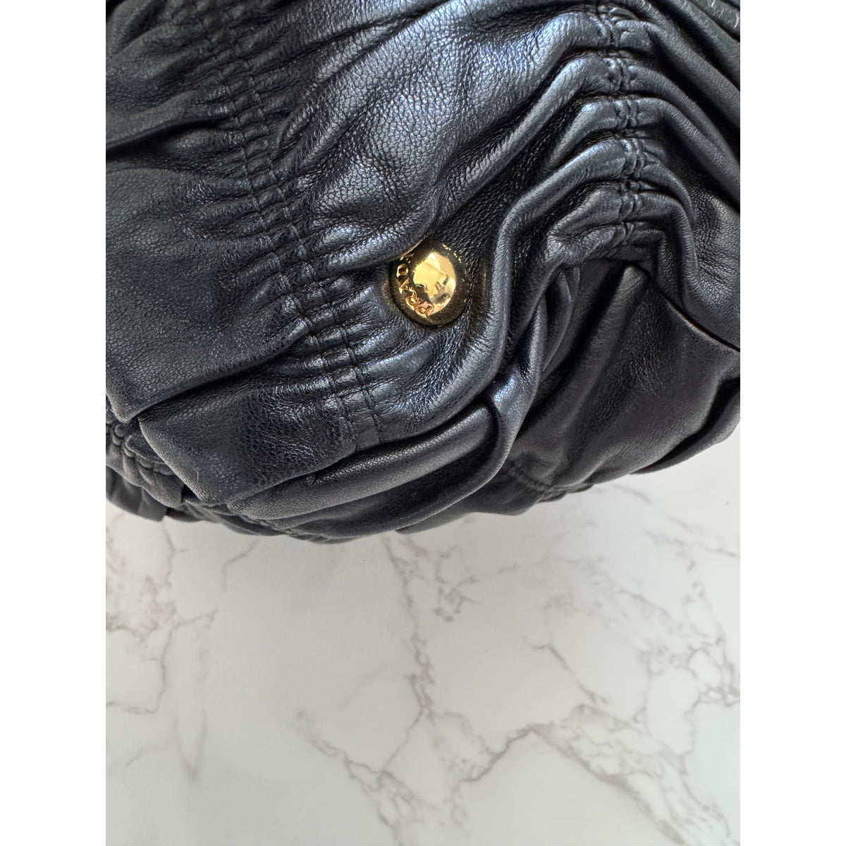 Prada Black Nappa Gaufre Ruched Leather Bag with GHW