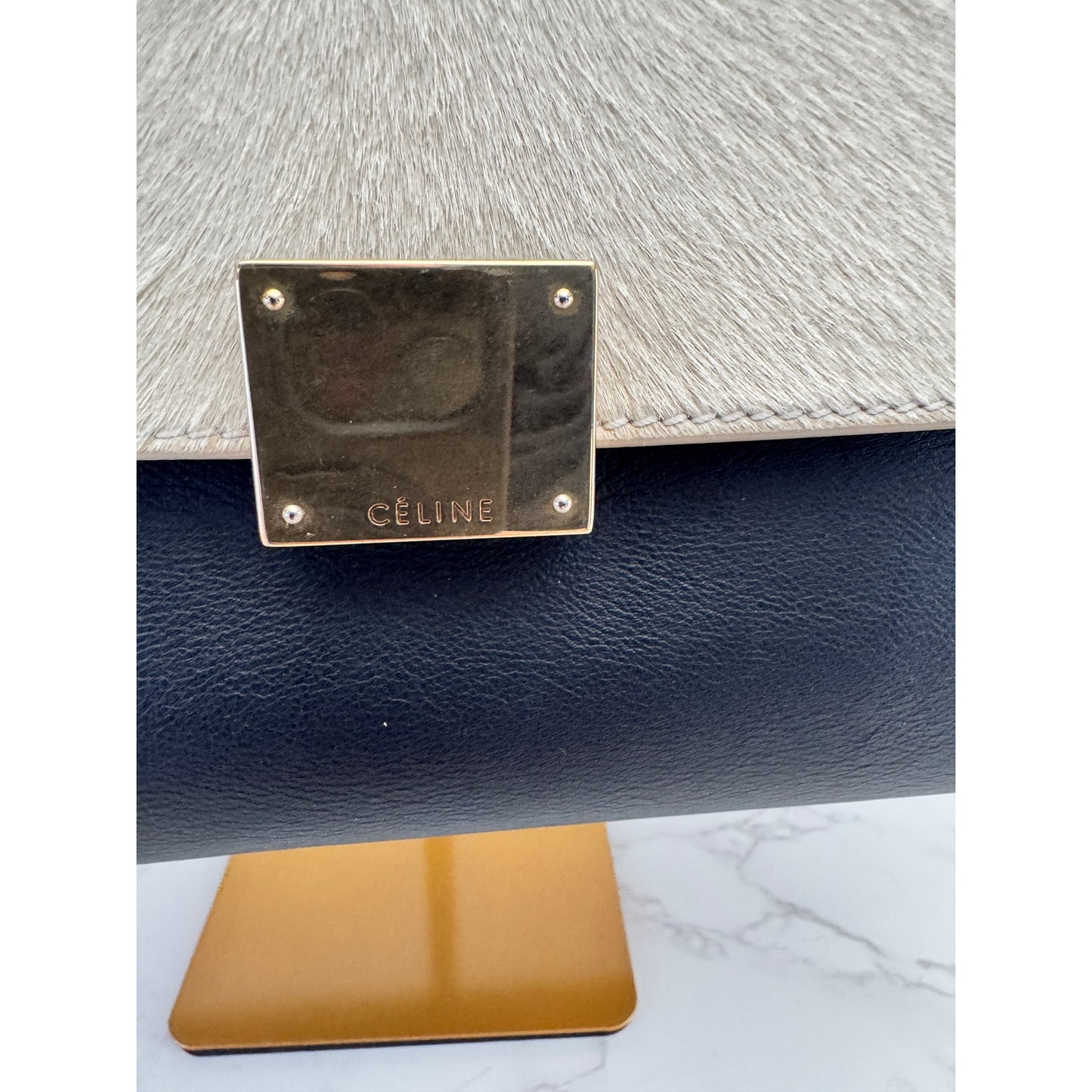 Celine Trapeze Top Handle Leather and Ponyhair Bag