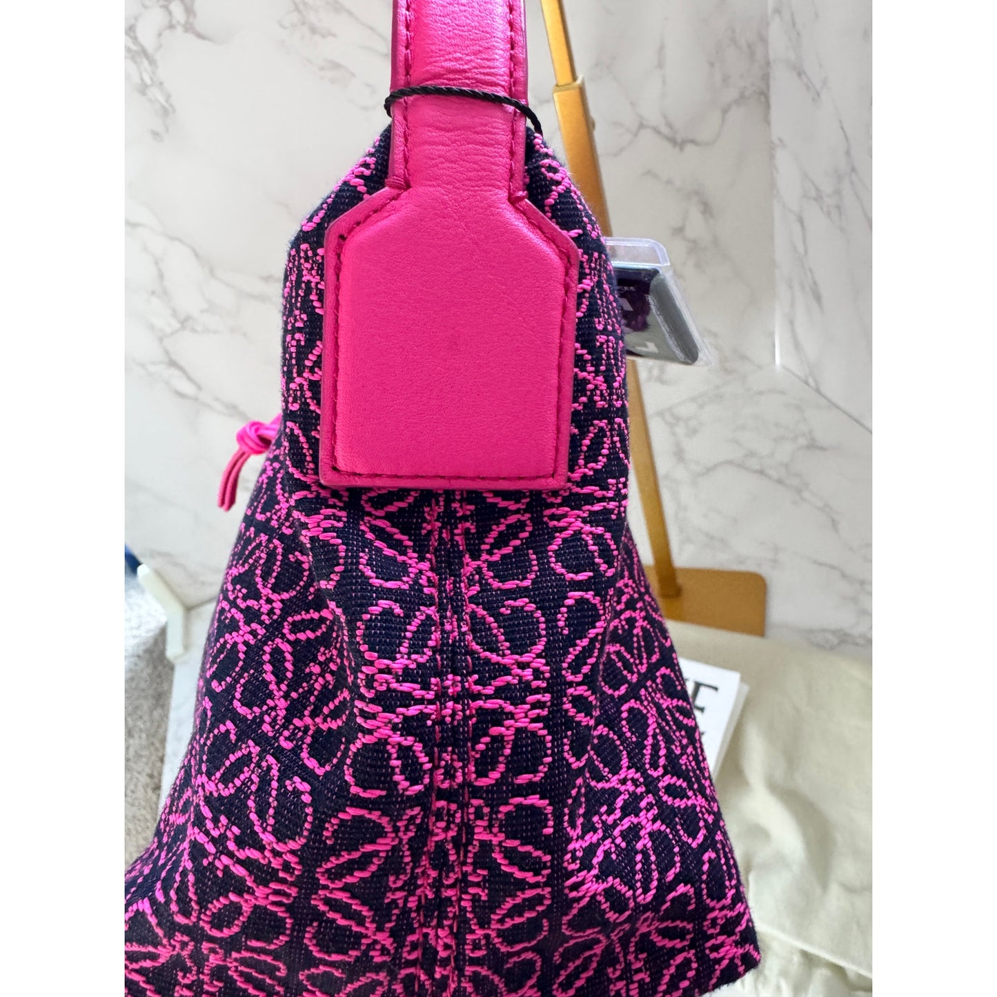 Loewe Jacquard Anagram Small Cubi Bag in Neon Pink & Black