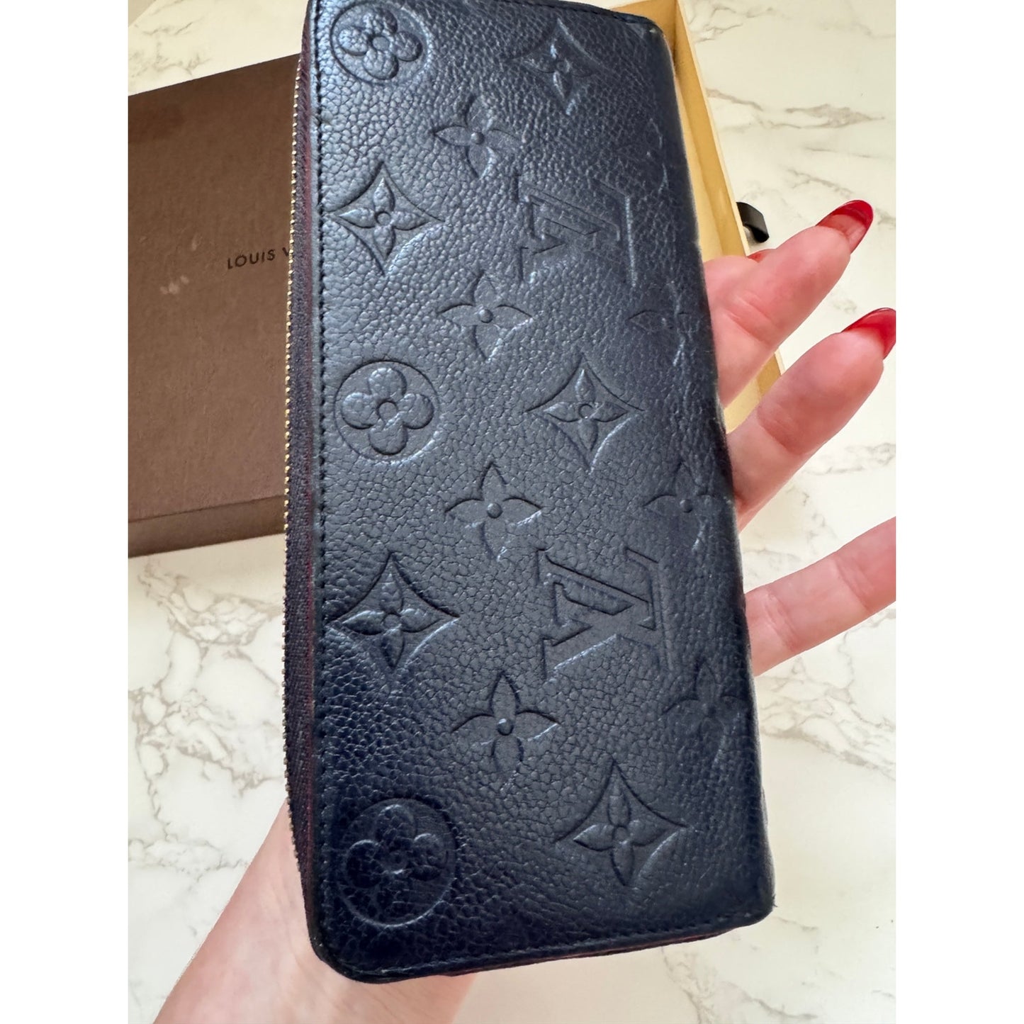 Louis Vuitton Zippy Wallet Empreinte Marine Rouge Navy Red Box, Dust Bag, Bag