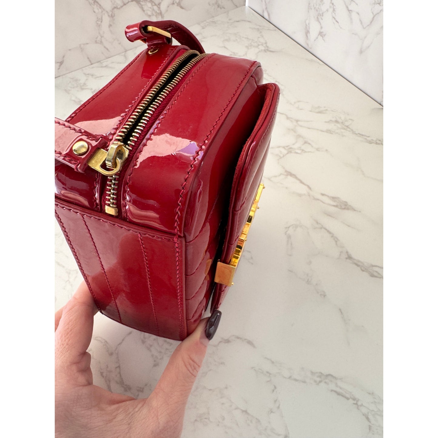 YSL Red Patent Leather Toy Vicky Camera Bag