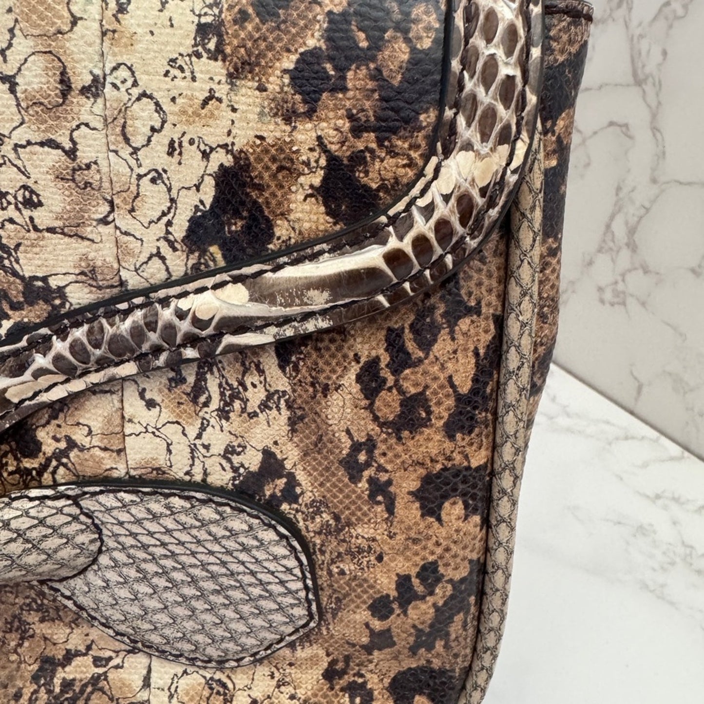 Bottega Veneta Snake Leather Shoulder Bag in Brown and Tan
